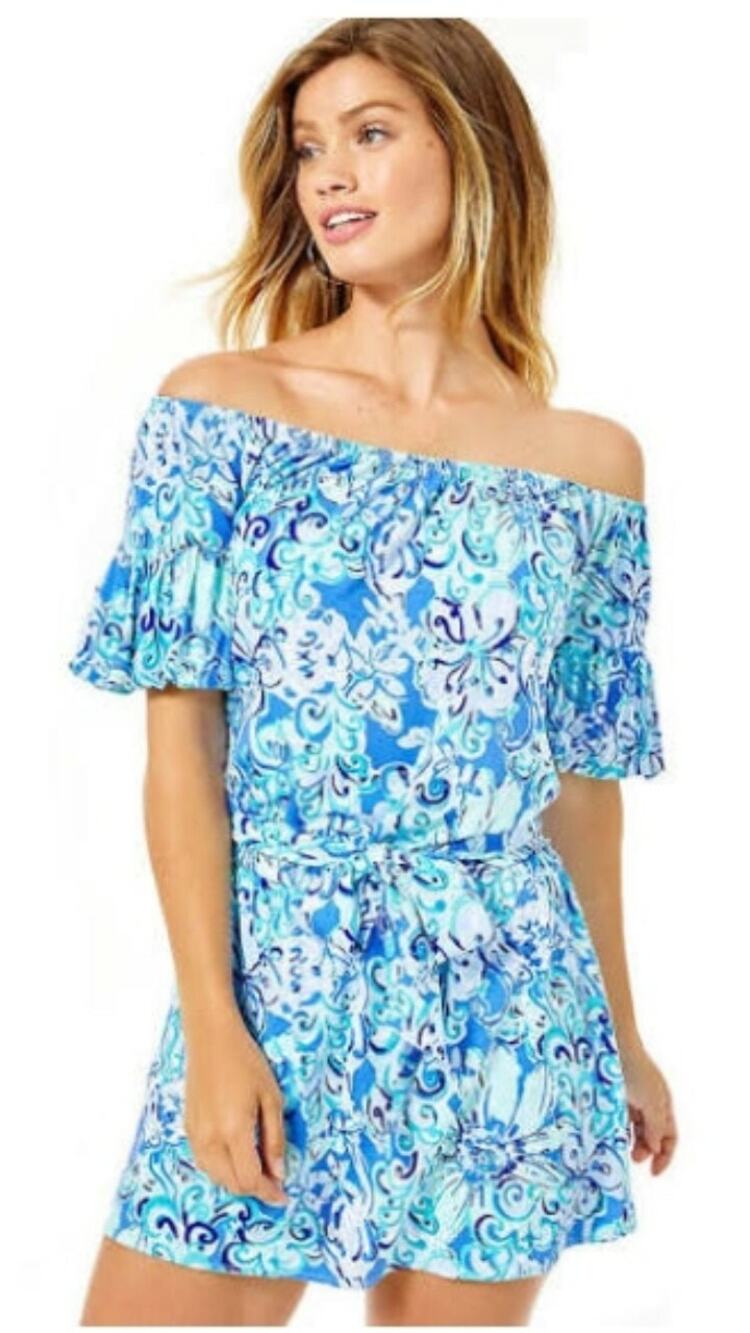 Lilly Pulitzer Womens Small Samia Romper Blue Tie Front Vacation Resortwear